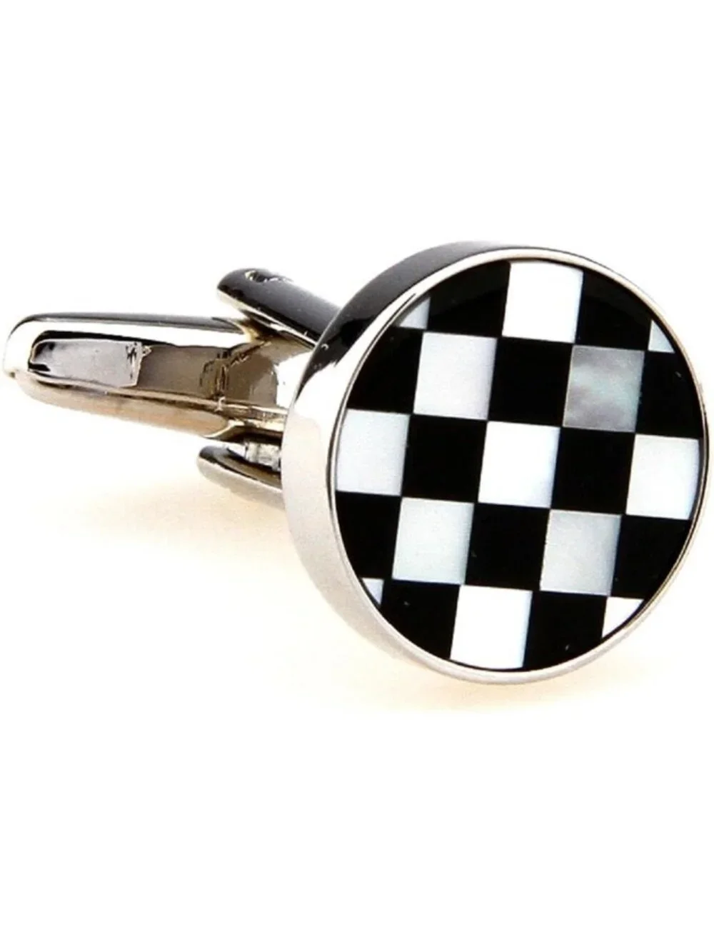 Elegant Black and White Check Cufflinks with Mother of Pearl & Gift Box